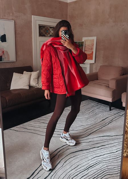 With a cherry on top…

Sized up to a 14 in the quilted jacket for an oversized fit, up to a 12 in the tee and size 8 in the leggings

#LTKfindsunder100 #LTKover40 #LTKeurope