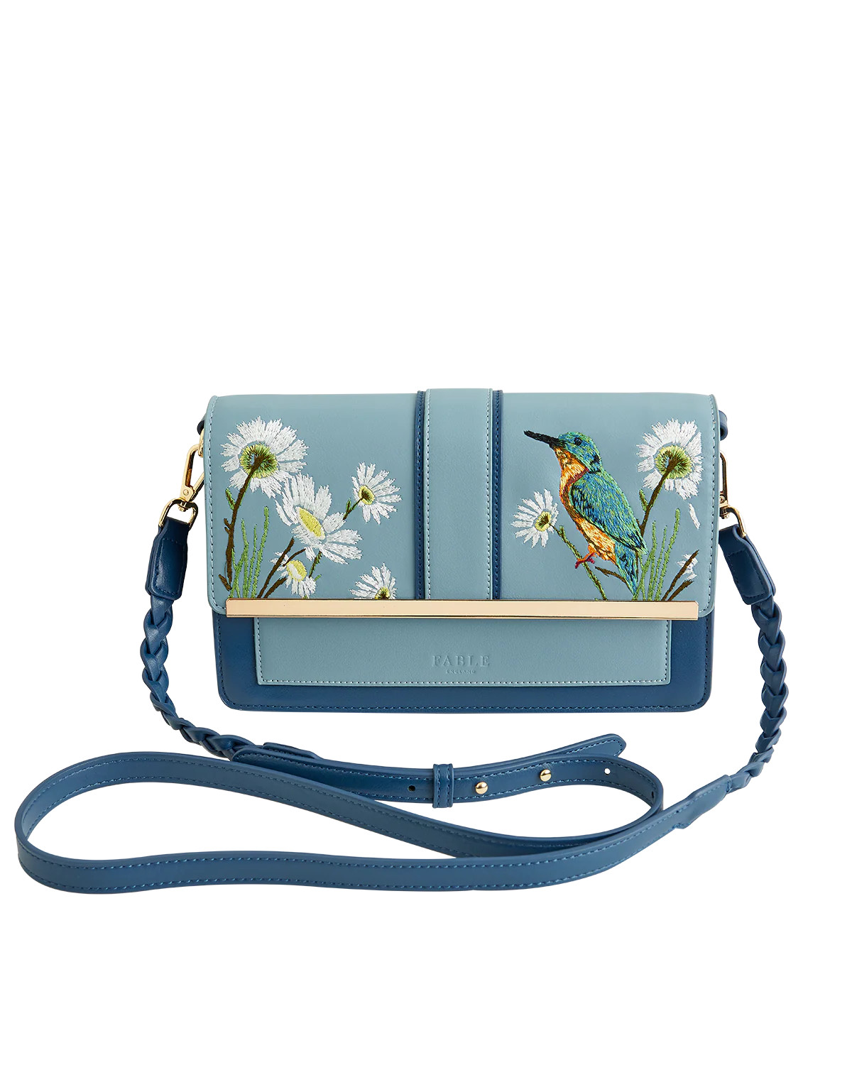 Embroidered Kingfisher Blue Cross Body Bag | Fable England