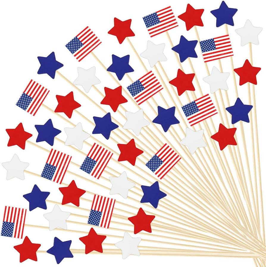 JarThenaAMCS 300Pcs Patriotic Cocktail Pick 4th of July Star American Flag Long Toothpick Red Whi... | Amazon (US)