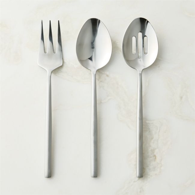 Rush 3-Piece Brushed Silver Serving Utensil Set | CB2