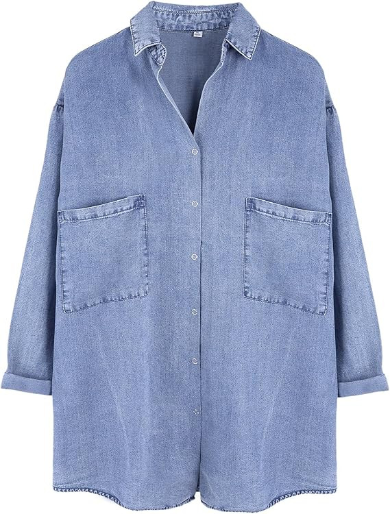 Yimoon Womens Denim Shirt Chambray Blue Button Down Jean Shirt Denim Tops Soft Tencel Casual 3/4 ... | Amazon (US)