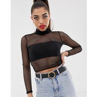 ASOS DESIGN fishnet mesh top with high neck-Black | ASOS ROW