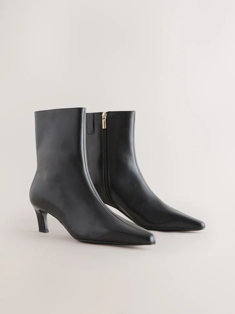 Buy Black Leather Forever Comfort® Chisel Toe Heeled Ankle Boots from Next Ireland | Next EU