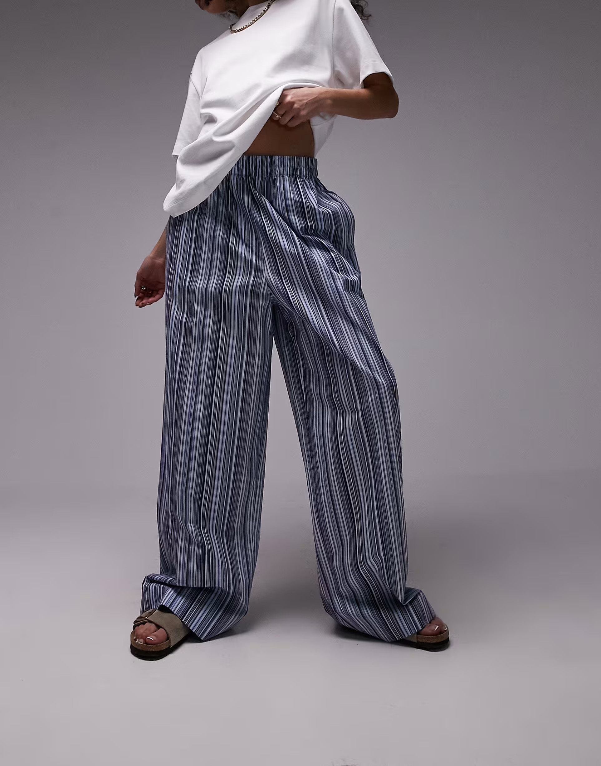 Topshop straight stripe pull on trouser in blue | ASOS | ASOS (Global)