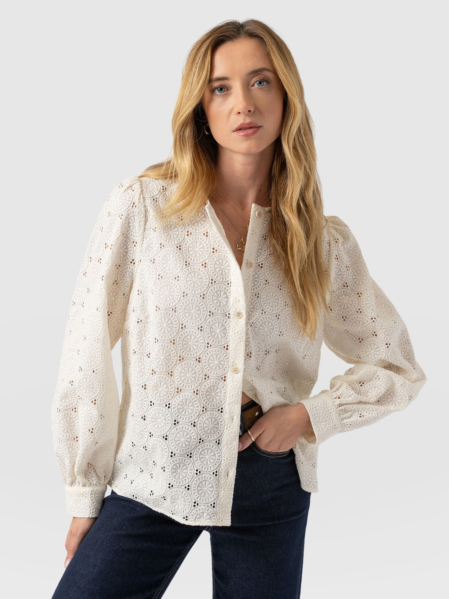 Tabitha Blouse - Cream Broderie | Saint + Sofia