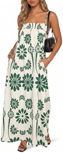 Wenrine Womens Summer Floral Maxi Dress Casual Spaghetti Strap Smocked Loose Vacation Beach Dress... | Amazon (US)