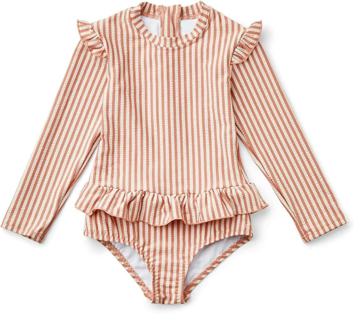 Girls One Piece Swimsuits Zipper Rash Guard Long Sleeve Bathing Suit with Ruffle Hem UPF50+ | Amazon (US)