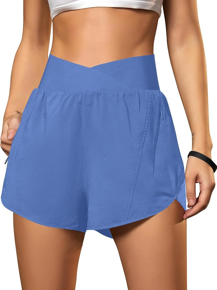Blooming Jelly Women's Athletic Running Shorts Crossover Gym Workout Shorts | Amazon (US)