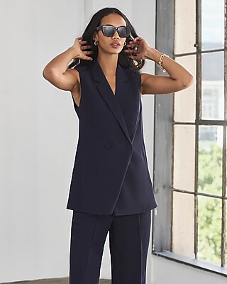 Sleeveless Double Breasted Twill Blazer | Express
