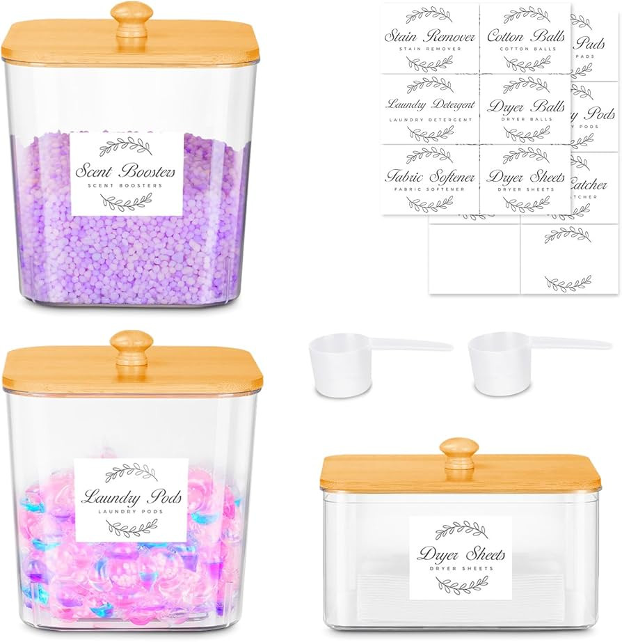 efluky 3 Pack Laundry Pods Container & Dryer Sheet Holder Set,Clear Laundry Room Organization Con... | Amazon (US)