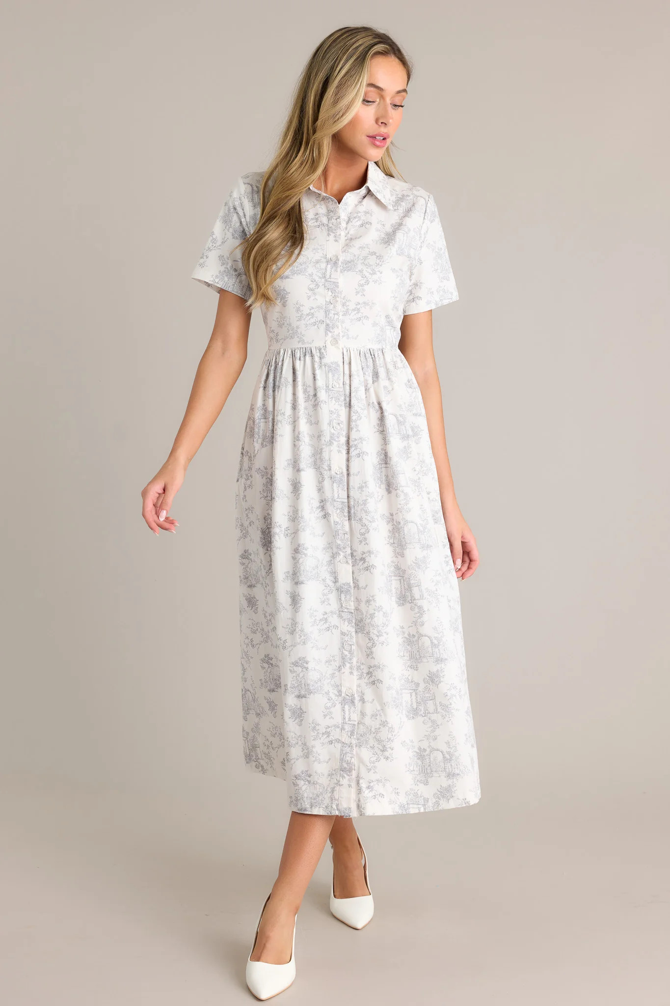Believe It 100% Cotton Light Grey Toile Maxi Dress | Red Dress