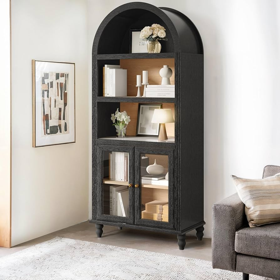 Wood Bookshelf with Adjustable Shelves, 72" Tall Arched Storage Cabinet,Wooden Display Bookcase, ... | Amazon (US)