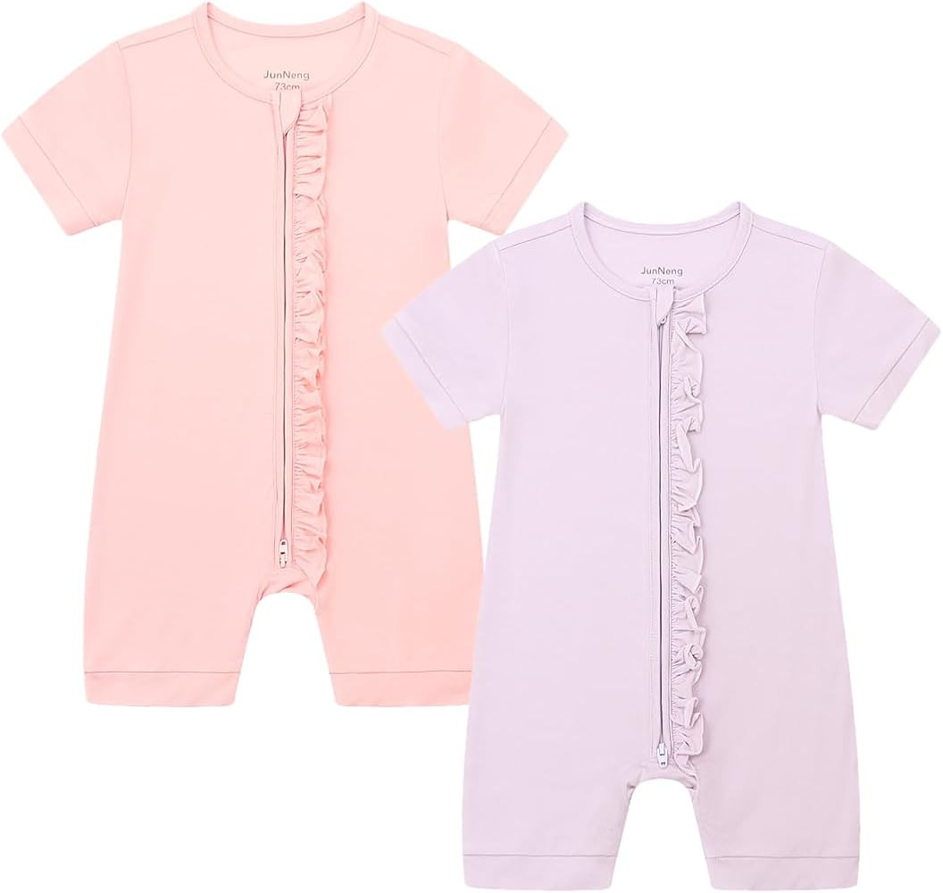 JunNeng Baby Boy Girl 2 Pack Rayon of Bamboo Summer Sleeper Infant Soft Short Sleeve Zipper Footl... | Amazon (US)