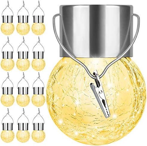 12Pack Hanging Outdoor Solar Lights - Decorative Cracked Glass LED Ball Lights Waterproof Tree So... | Amazon (US)