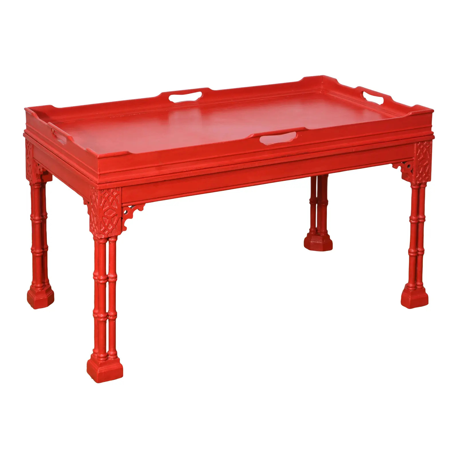 Chippendale Style Red Finished Tray Top Coffee Table, 1950's | Chairish