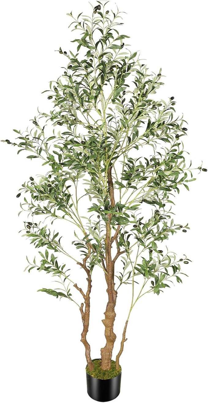 7.2ft Artificial Olive Tree (85in) with Plastic Nursery Pot Faux Olive Silk Tree, Fruits Fake Pla... | Amazon (US)