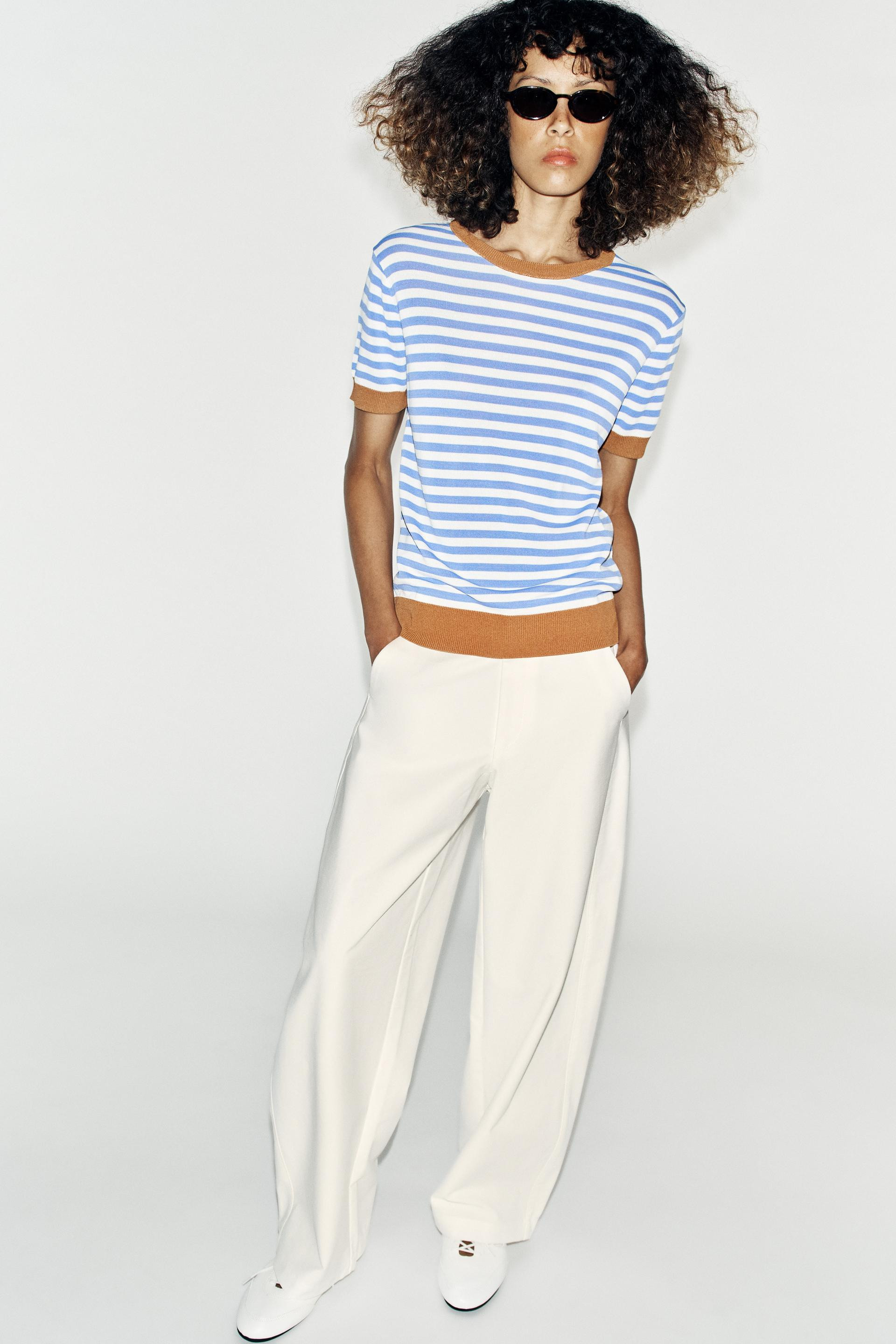 Zara - Striped Knit Top - White-Orange - Xl - Woman | Zara US
