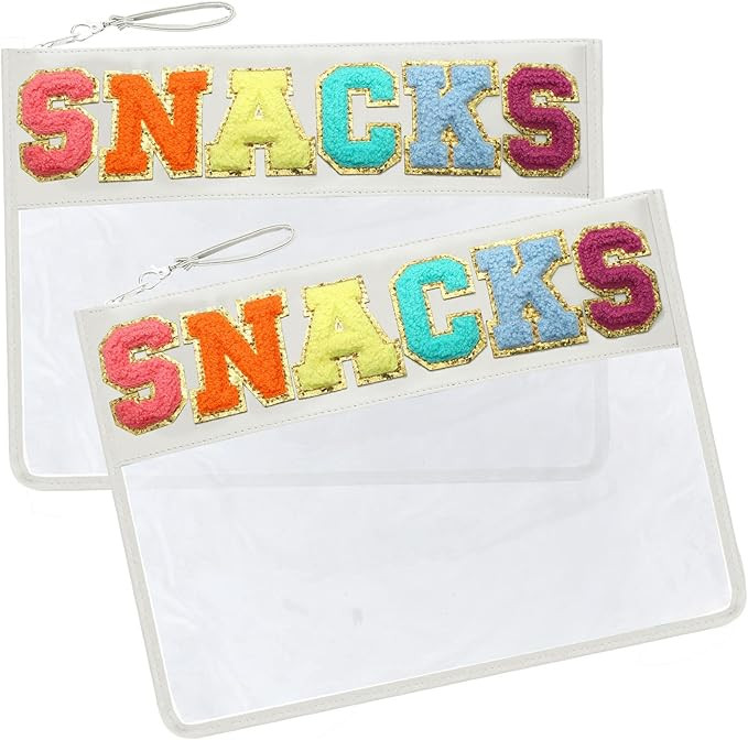 2 Piece Chenille Letter Pouch PVC and Nylon Clear Flat Pouch Clear Makeup Bags Flat Glitter Snack... | Amazon (US)