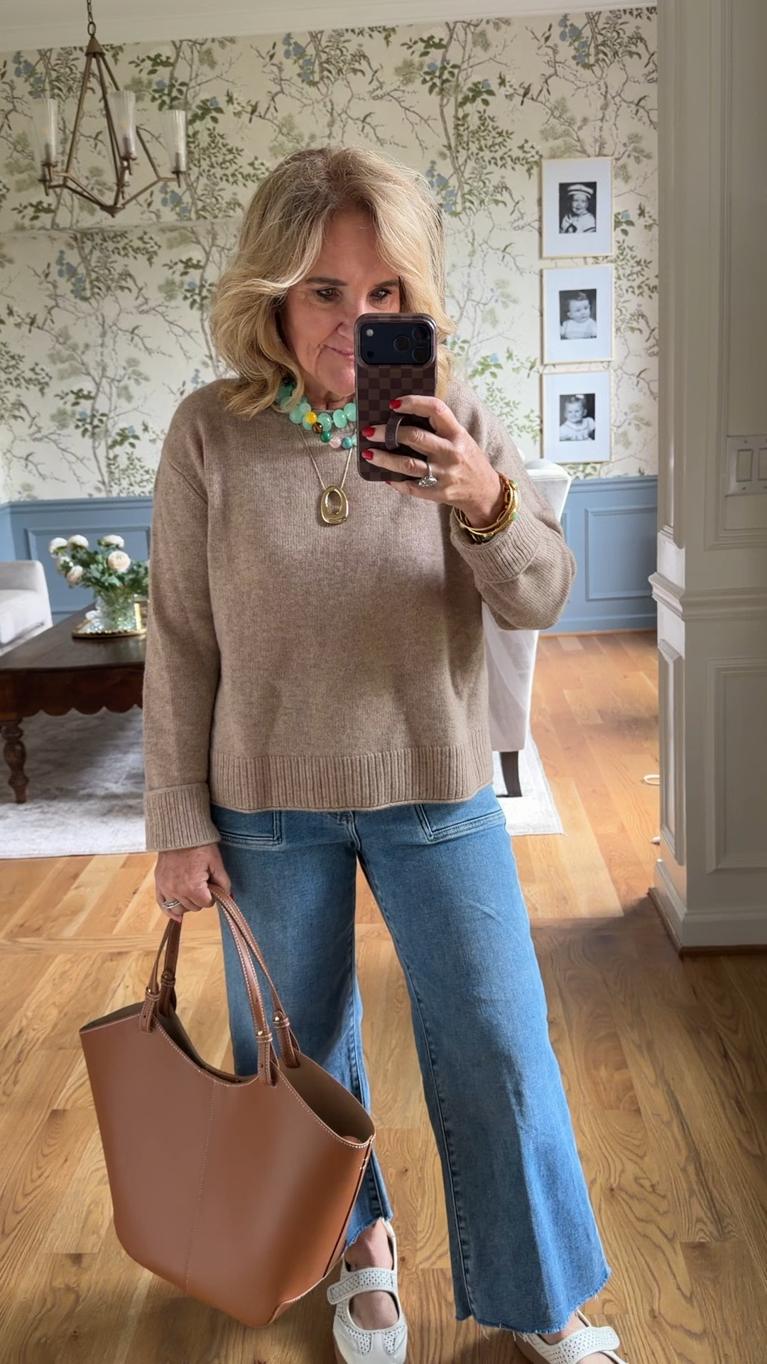 Sweater size medium 
Jeans 29 petite 
Similar sneaker on Anthropologie sale for 30% off, but I’ll link these as well
Take a look at the mix of splurge, jewelry, and fun, colorful jewelry

#LTKSaleAlert #LTKOver40 #LTKootd