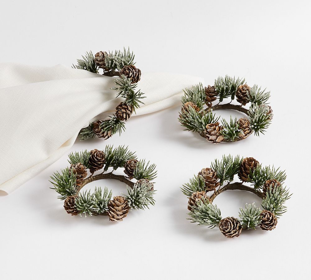 Faux Frosted Pinecone Napkin Rings - Set of 4 | Pottery Barn (US)