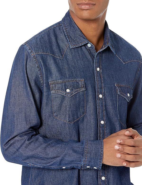 Amazon Essentials Men's Regular-Fit Long-Sleeve Denim Shirt | Amazon (US)