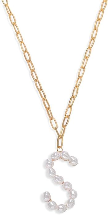 Hellodr Dainty Big Pearl Initial Necklace, Fashion Letter Pendant Chain Necklace for Women | Amazon (US)