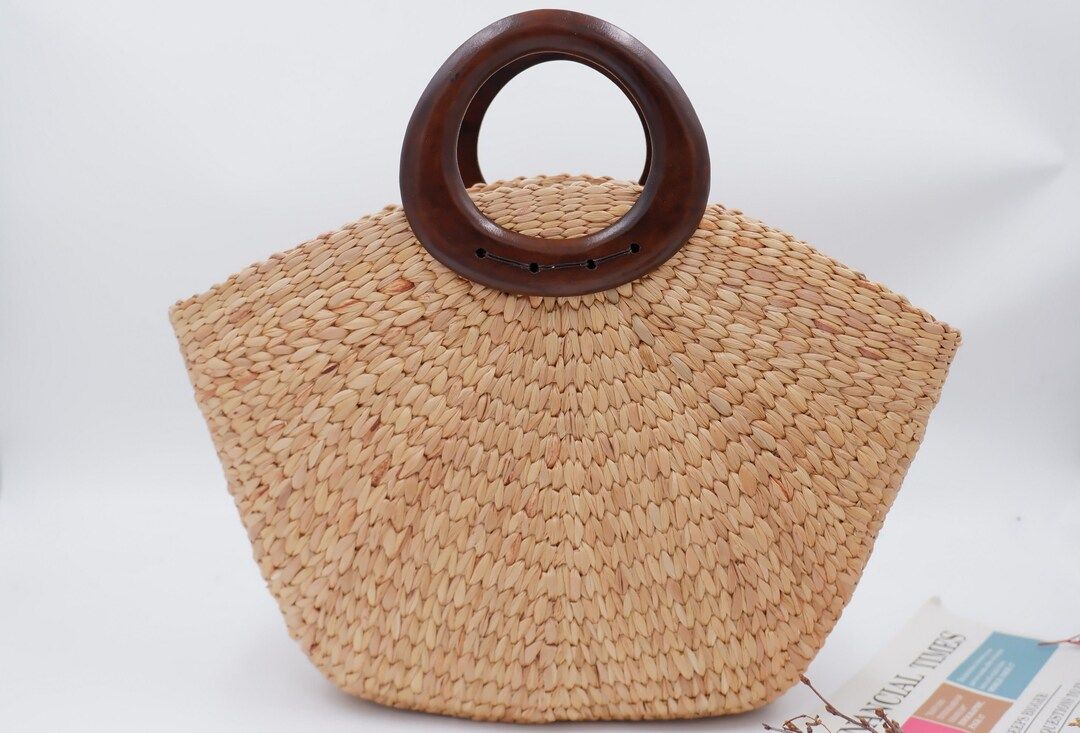 Beach Bag Wooden Handle, Straw Beach Bag, Seagrass Summer Basket, Wicker Bag - Etsy | Etsy (US)