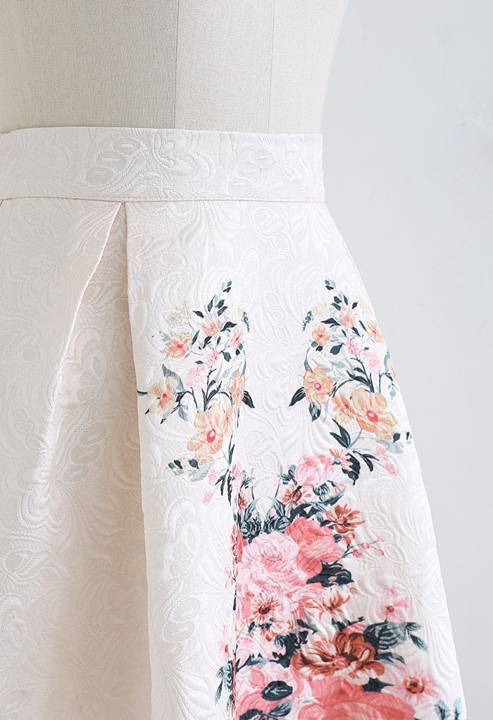 Wall of Blossoms Embossed Pleated Midi Skirt | Chicwish