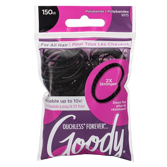 Amazon.com : Goody Ouchless Womens Polyband Elastic Hair Tie, 150 Count, Black, Fine Hair Accesso... | Amazon (US)