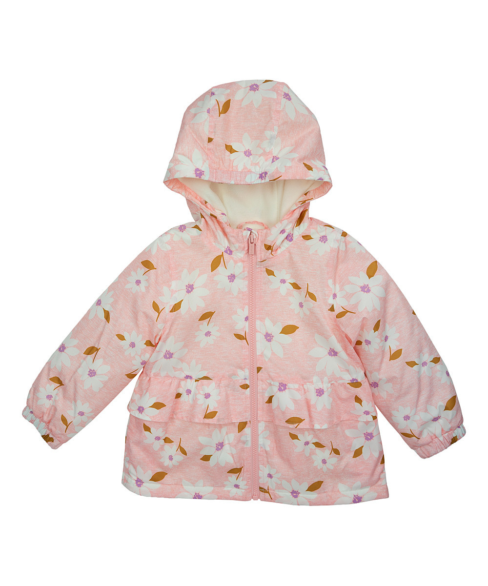 Carter's Girls' Windbreakers and Shell Jackets LIGHT - Light Pink Floral Ruffle-Trim Midweight Fleec | Zulily