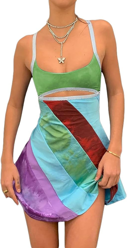 Women's Vintage Print Semi-Sheer Sheath Dress 2004s Fashion Bodycon Mini Slip Dress Retro Bandana... | Amazon (US)