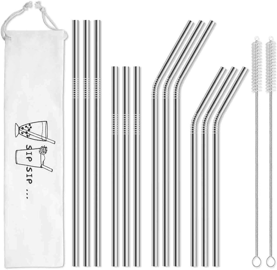 Hiware 12-Pack Reusable Stainless Steel Metal Straws with Case - Long Drinking Straws for 30 oz a... | Amazon (US)