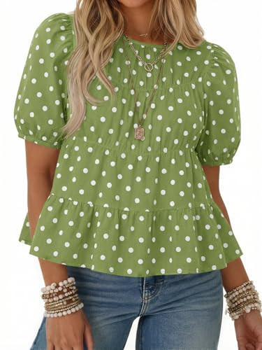 Tankaneo Womens Puff Sleeve Peplum Babydoll Tops Polka Dot Summer T-Shirts | Amazon (US)