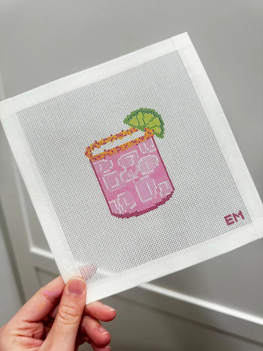 Pink Margarita | Hand Painted Needlepoint Canvas 18 Mesh - Etsy | Etsy (US)