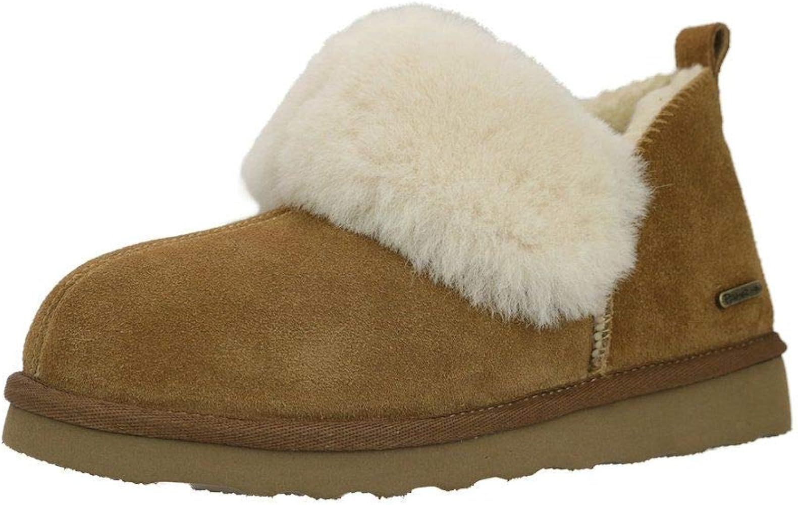 PAMIR Women's Genuine Suede Shearling Ankle Moccasin Booties Slippers Boots Memory Foam Indoor Outdo | Amazon (US)