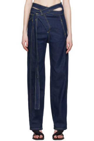 Ottolinger - SSENSE Exclusive Blue Wrap Jeans | SSENSE