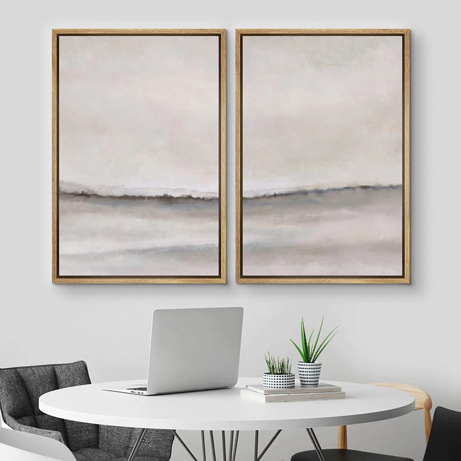 IDEA4WALL Framed Canvas Print Wall Art Set of 2 Pastel Gray Brush Stroke Watercolor Landscape Abs... | Walmart (US)