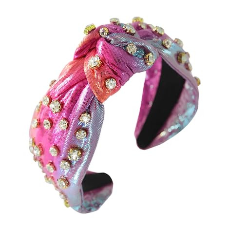 Rainbow Knotted Headband for Women Girls Glitter Rhinestone Headband Wide Knot Luxury Metallic Ha... | Amazon (US)