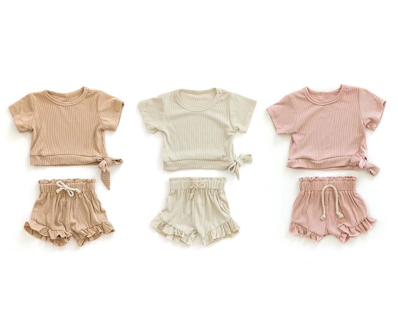 Baby Girl Beige Ribbed Shirt & Shorts Set Baby Two Piece Set | Etsy | Etsy (US)