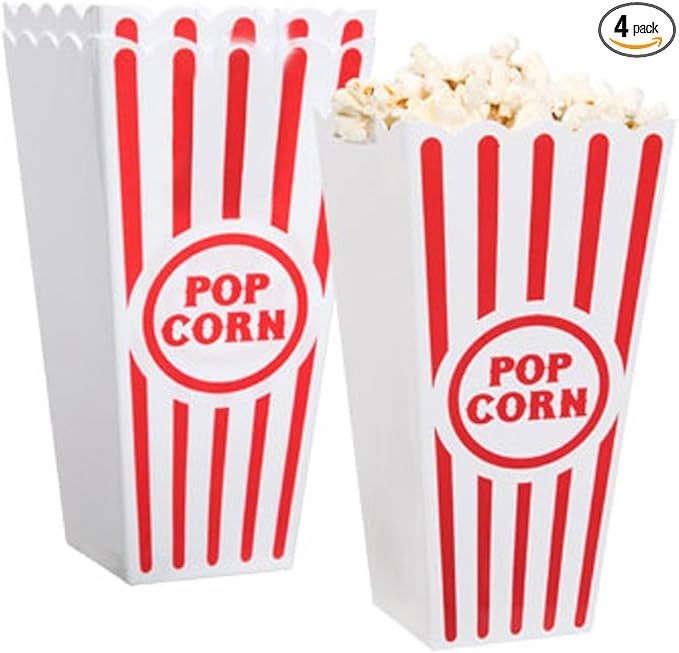 Novelty Place Plastic Red White Striped Classic Popcorn Containers for Movie Night - 7.8 inch Tal... | Amazon (US)