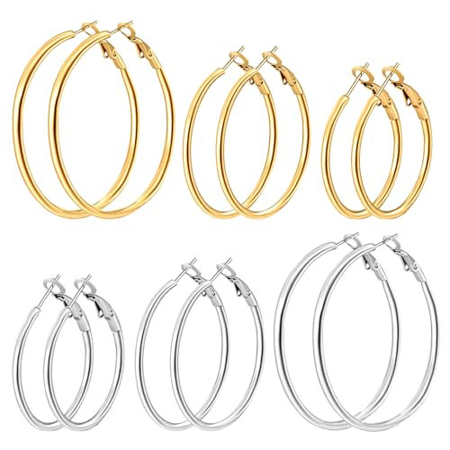 6 Pairs 14K Gold Plated Silver Hoop Earrings Set for Women Hypoallergenic | Amazon (US)