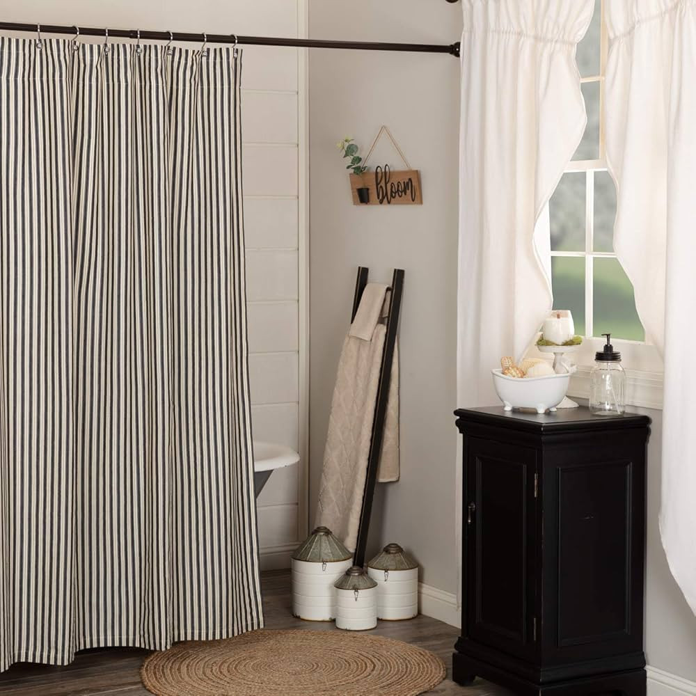 VHC Brands Ashmont Fabric Shower Curtain, 100% Cotton Farmhouse Bath Accent, Ticking Stripe Patte... | Amazon (US)