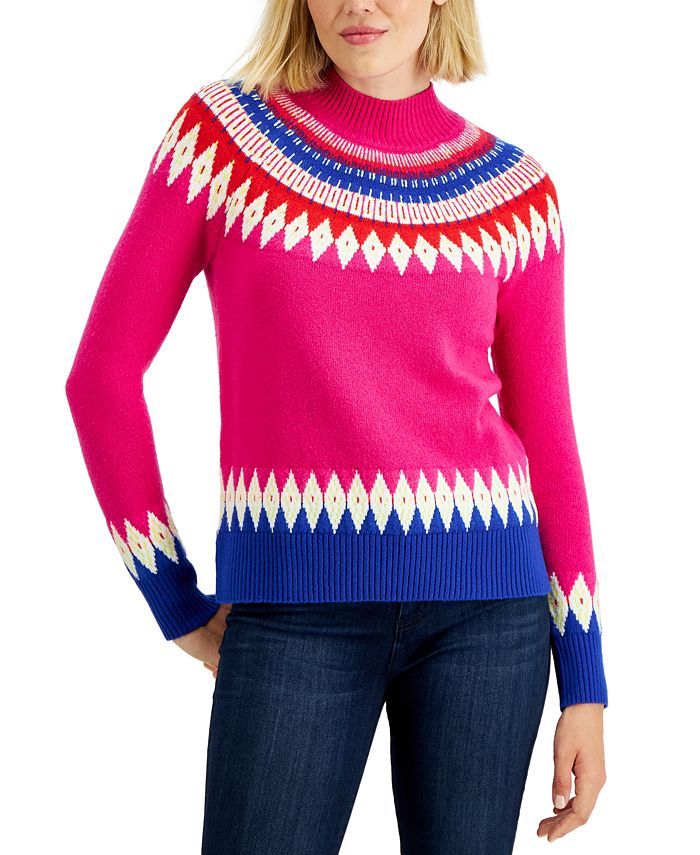 Charter Club Fair Isle Mock-Neck Sweater, Created for Macy's & Reviews - Sweaters - Women - Macy'... | Macys (US)