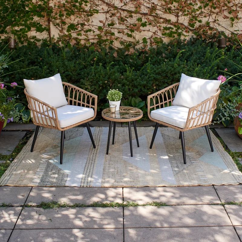 Aliyah Wicker/Rattan 2 - Person Seating Group with Cushions | Wayfair North America
