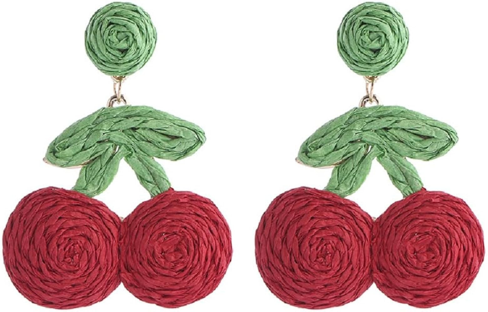 Cherry Earrings for Women Boho Raffia Cherry Dangle Earrings Bohemian Statement Cherry Earrings C... | Amazon (US)