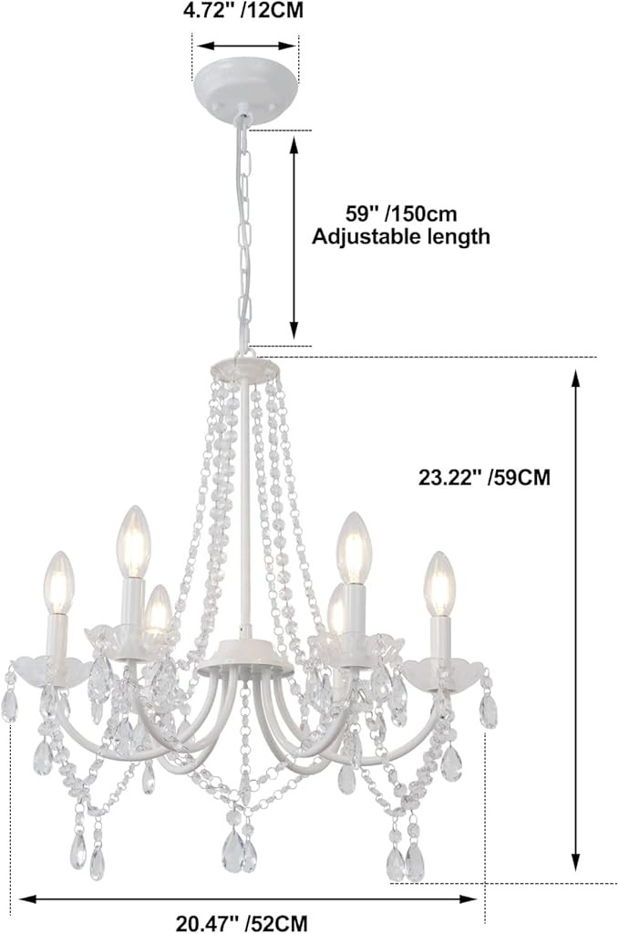 LynPon Crystal Chandeliers for Bedroom, 6 Lights White Chandelier Light Fixture Girls Chandeliers... | Amazon (US)