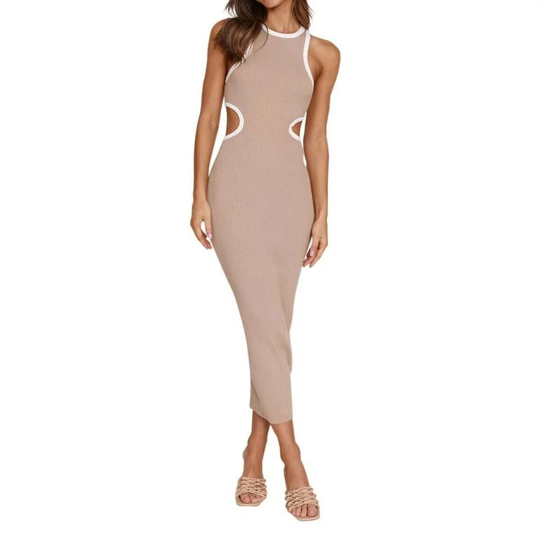 Womens Sexy Cut Out Waist Open Back Bodycon Dress Ankle Length Ribbed Party Club Midi Mini Dresse... | Walmart (US)