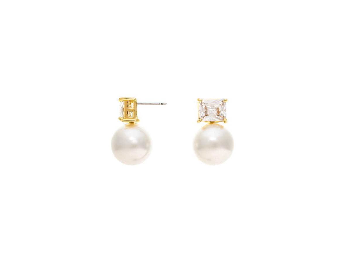 Rivka Friedman Cubic Zirconia and Pearl Drop Stud Earring - Gold with white | Macy's