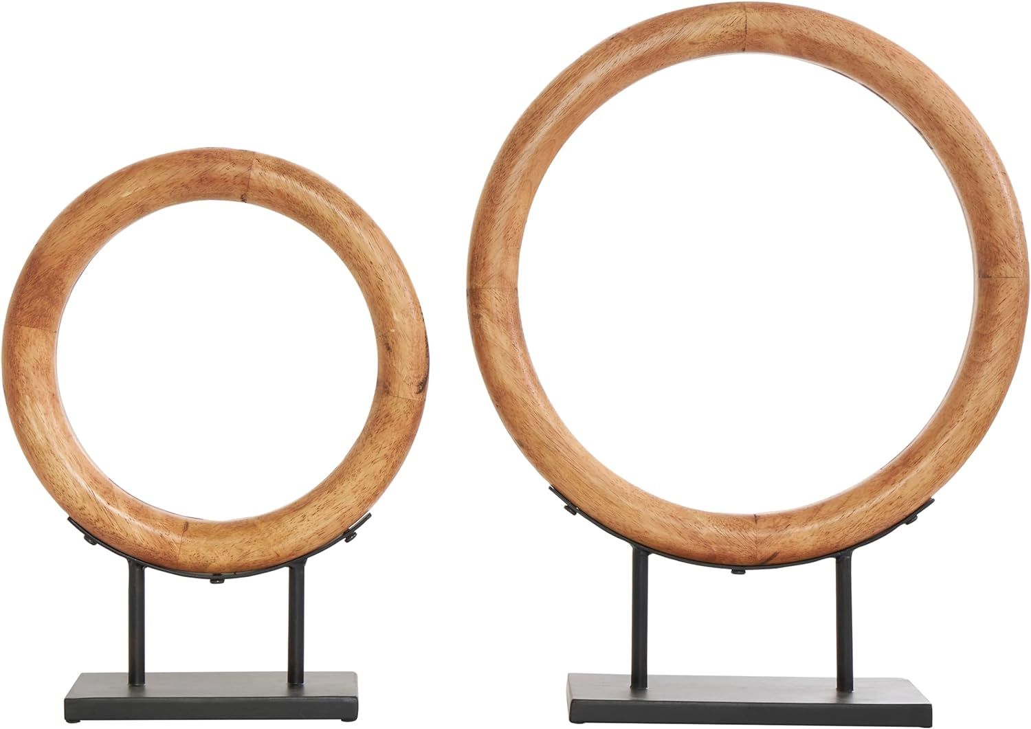 Deco 79 Wood Geometric Decorative Sculpture Circular Ring Home Decor Statues with Black Metal Sta... | Amazon (US)