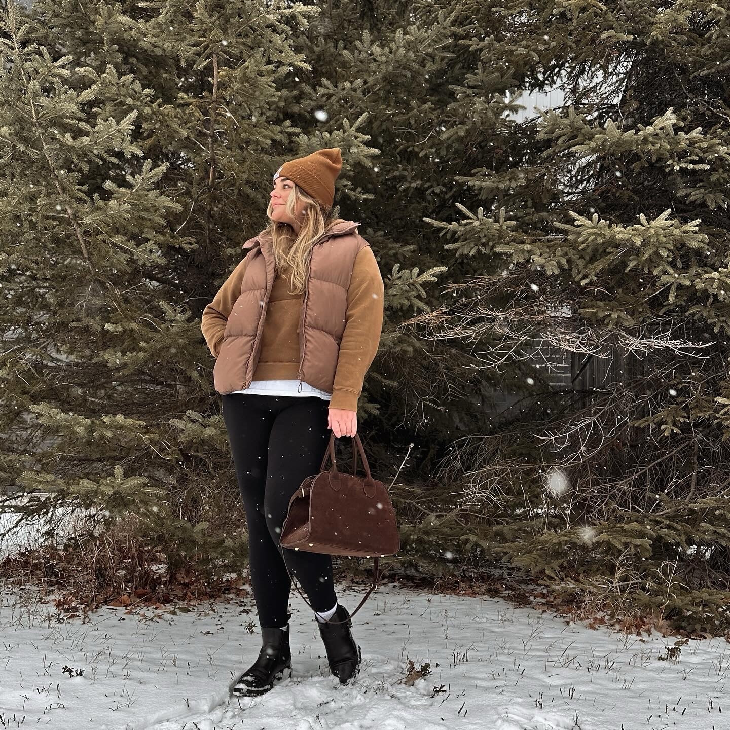 Winter Outfit; The everyday winter outfit for moms who are running around to hockey practices or just need to do errands. 

Puffer vest, hoodie, leggings outfit, winter leggings outfit, camel brown hoodie, brown puffer vest, black ankle boots, leather boots, designer boots, Suede bag, brown suede bag, row bag dupe, casual winter outfit, carhartt hat, casual outfit, gift for her, gift ideas for her, coach boots 

#LTKgiftguide #LTKwinter #LTKstyletip